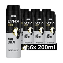 Lynx XL Gold Anti White Marks Anti-Perspirant Deodorant Spray pack of 6 72 hour protection against odour and wetness no fuss aerosol 200 ml