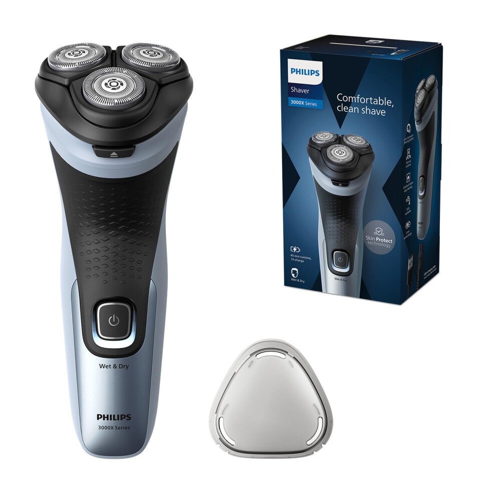 Philips Electric Shaver Series 3000X - Wet & Dry Electric Shaver for Men in Celestial Blue, with SkinProtect Technology,  (Model X3053/00)