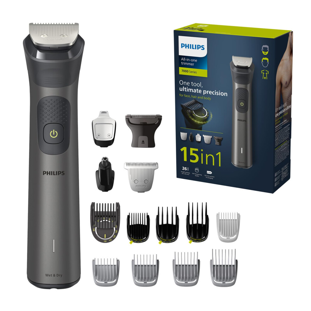 Philips Series 7000 All-in-one Trimmer, 15-in-1 Multigroom for face, Head and Body, One Tool - Ultimate Precision, 26 Length Settings (0.5-20 mm)