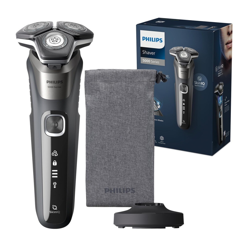 Philips Shaver Series 5000 - Wet & Dry Electric Shaver in Carbon Grey with 1 x Integrated Pop-up Trimmer, Soft Pouch, Protective Cap (Model S5887/13)