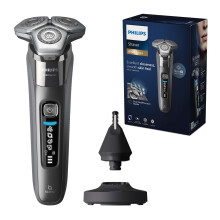Philips Shaver Series 8000 - Wet & Dry Electric Shaver with SkinIQ Technology in Dark Chrome with 1 x Pop-up Trimmer, Charging Stand,(Model S8697/23)