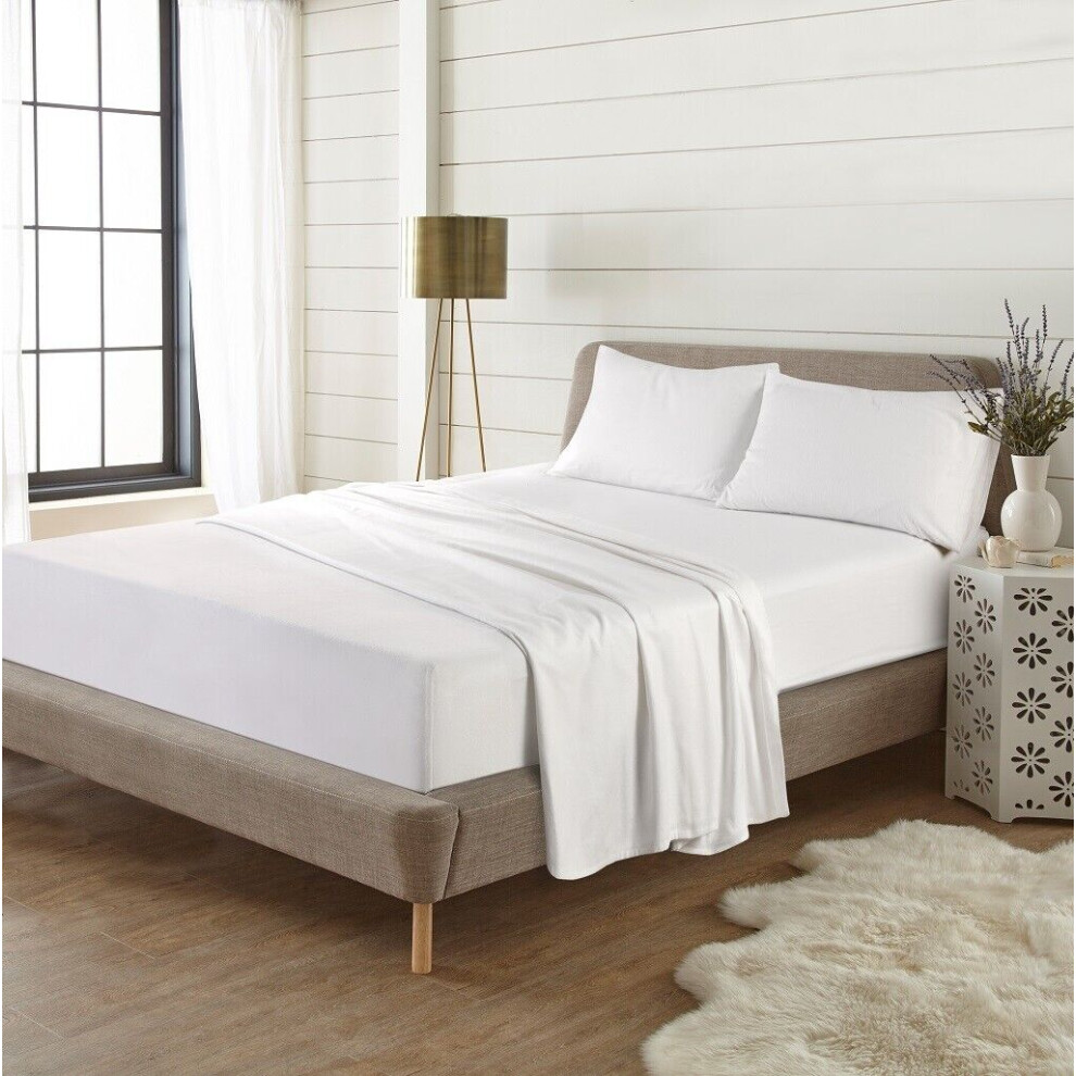 (Small Double, White) Thermal Flannelette Brushed Cotton Fitted Sheets