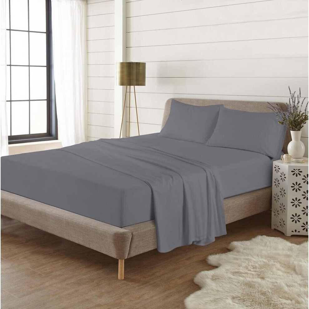 (Small Double, Grey) Thermal Flannelette Brushed Cotton Fitted Sheets