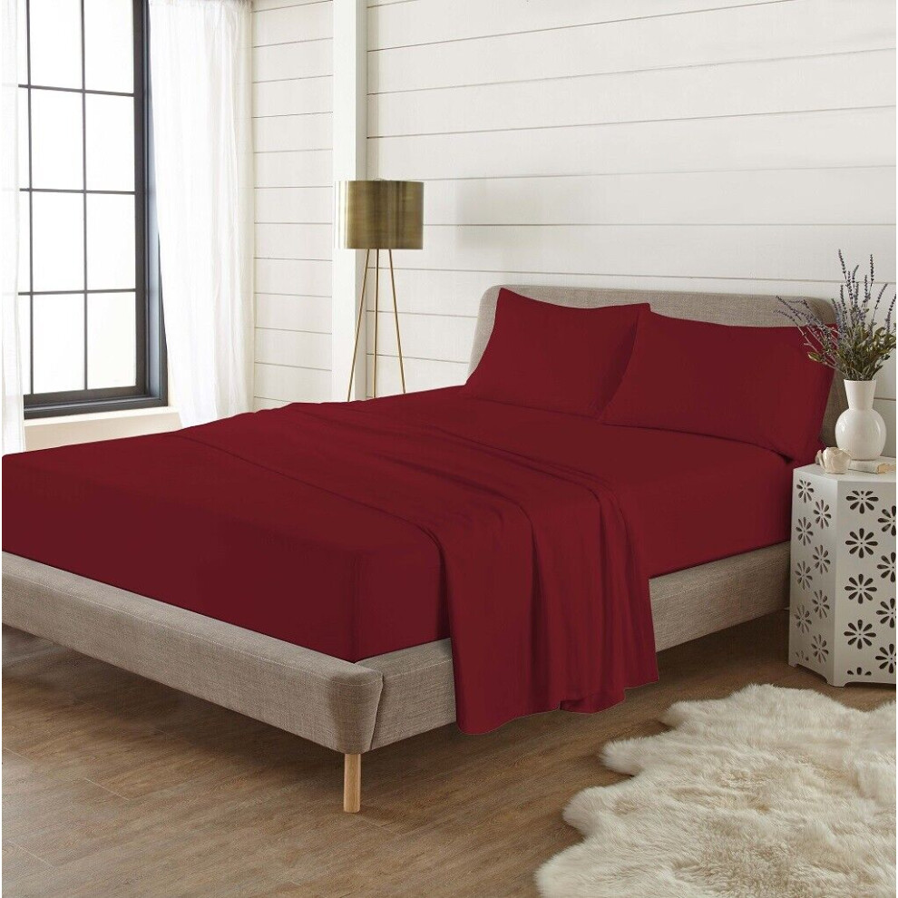 (Small Double, Red) Thermal Flannelette Brushed Cotton Fitted Sheets