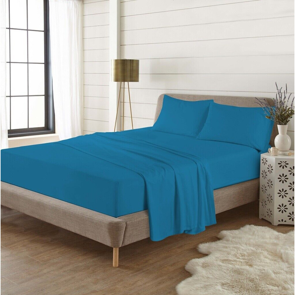(King, Teal) Thermal Flannelette Brushed Cotton Fitted Sheets-image-OPC-PDN5K8K-NEW