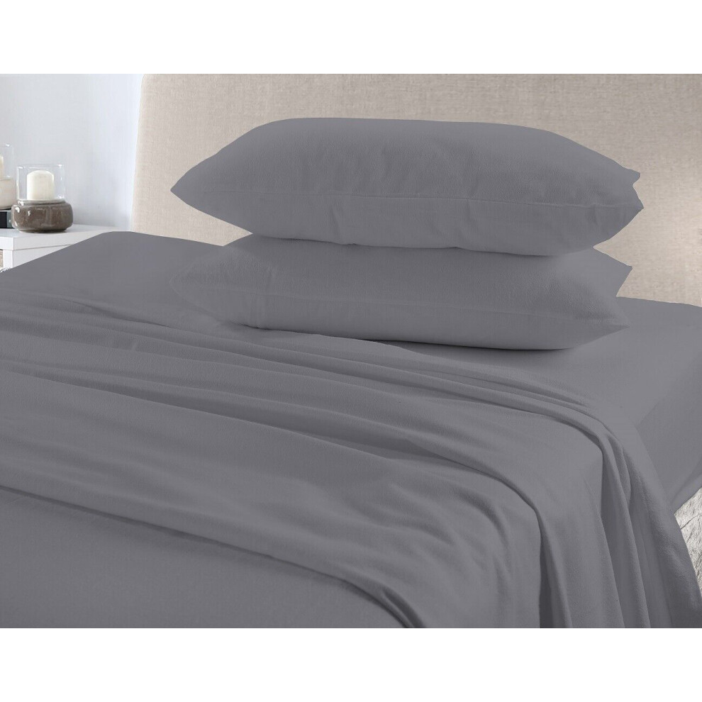 (Pair Of PillowCase, Grey) Thermal Flannelette Brushed Cotton Fitted Sheets