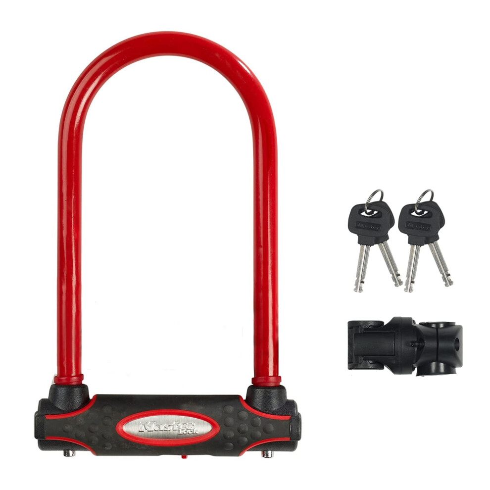 Master Lock 8195EURDPROCOLR Hardened Steel Shackle Heavy Duty Bike D Lock, Red, 210 mm x 110 mm