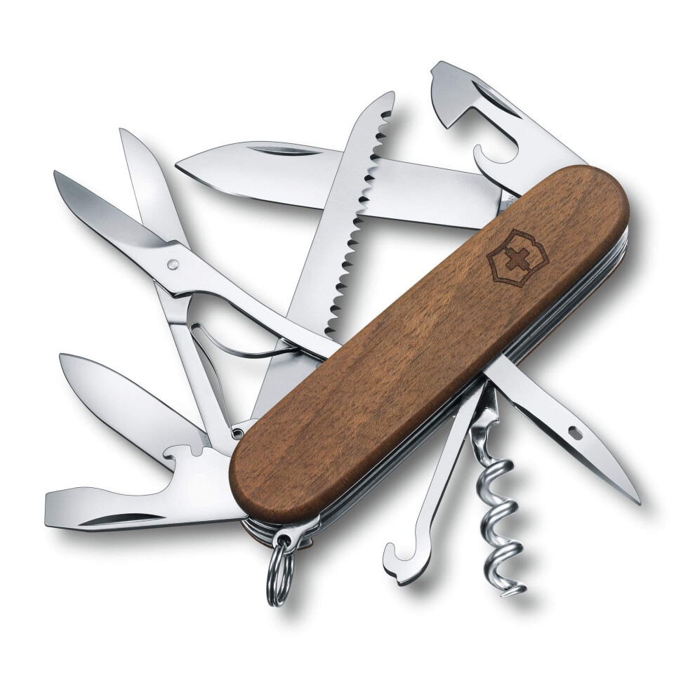 Victorinox Schweizer Taschenmesser Huntsman Wood, Multitool mit 13 | Elegantes Taschenmesser aus Nussbaumholz mit Holzsäge, Schere und Klinge für Camping und Outdoor. Swiss Made - Bild 5
