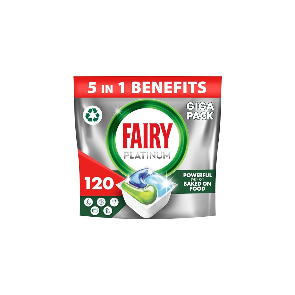 Fairy Platinum All-In-One Dishwasher Tablets Bulk, 120 Tablets (24 x 5), Original, With Anti-Dull Technology & Rinse Aid Action