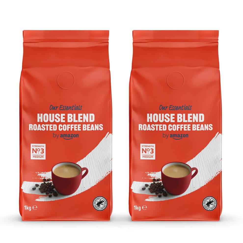 by Amazon House Blend Coffee Beans, Medium Roast, 2kg (2 Packs of 1kg), Rainforest Alliance Certified