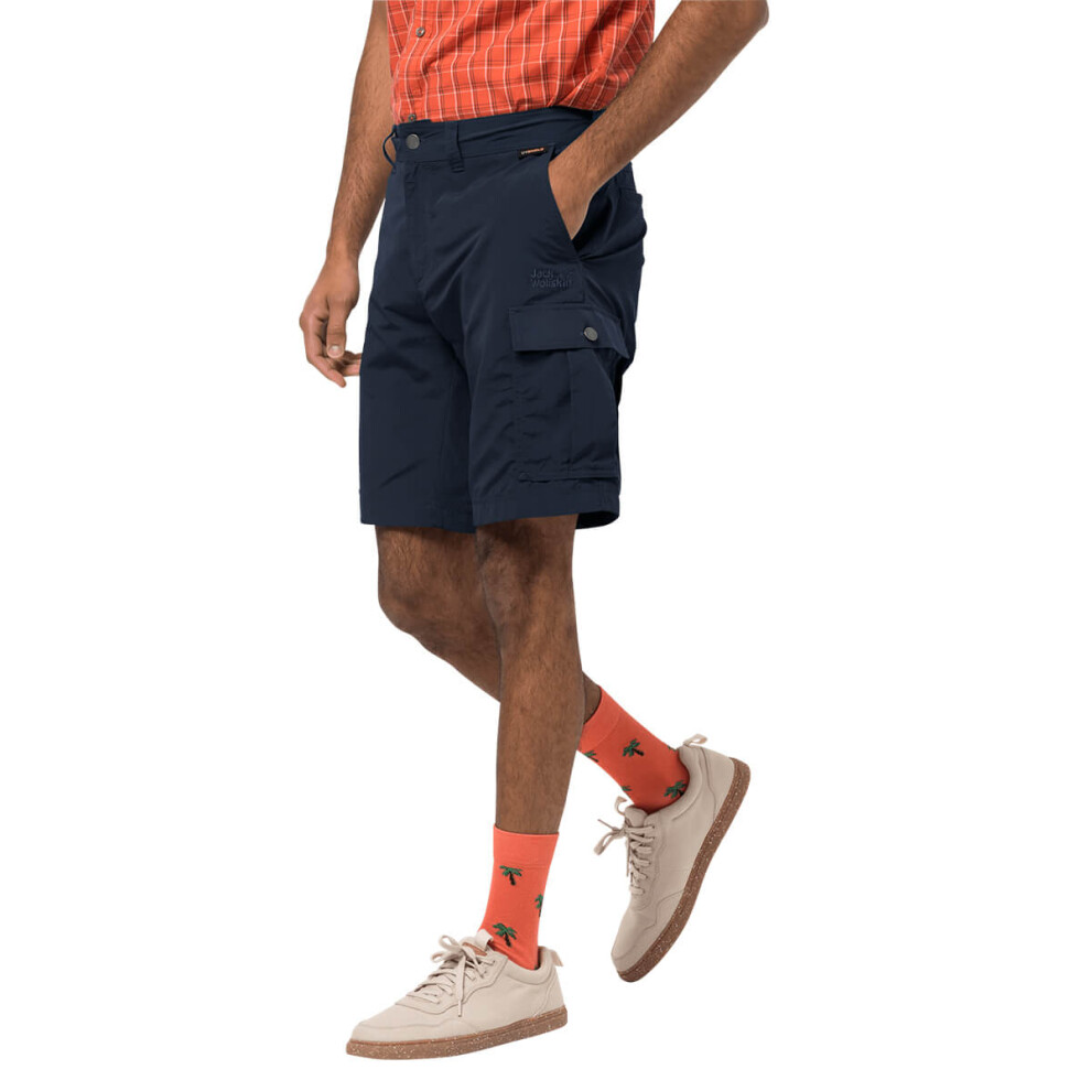 (30" Waist, Night Blue) Jack Wolfskin Mens 2022 Canyon Cargo UV Protection Quick Dry Lightweight Shorts