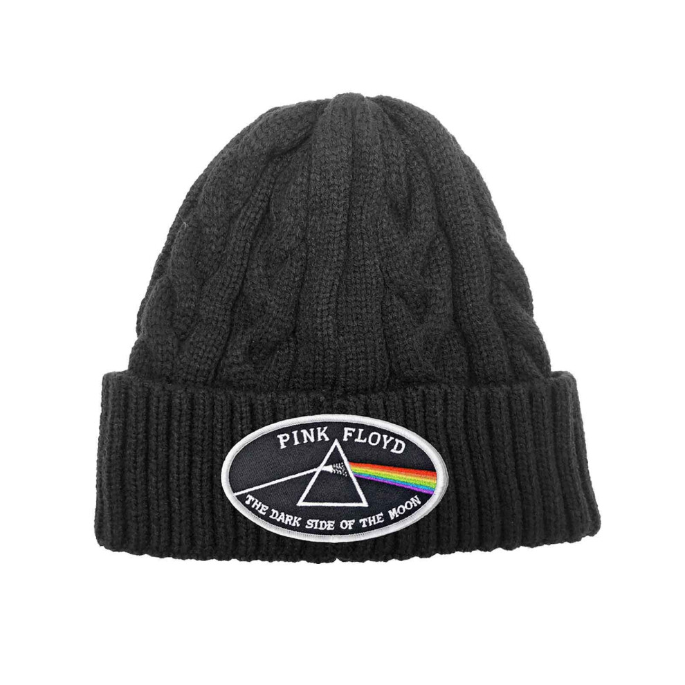 Dark Side Of The Moon White Border Cable Knit Beanie Hat