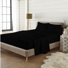 (Double, Black) Thermal Flannelette Flat Bed Sheets, 100% Brushed Cotton, Luxurious Ultra-Soft 200 GSM, 10 Colours, UK Sizes Single to Super King