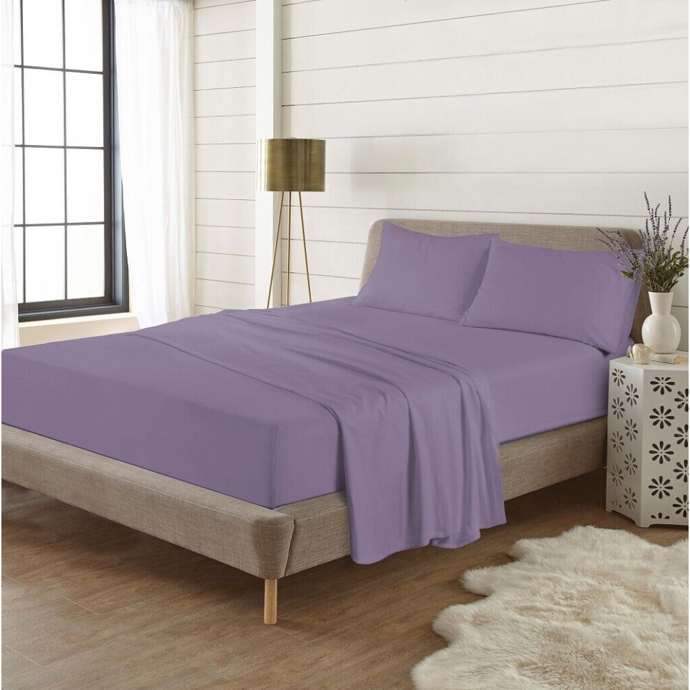 (Double, Lilac) Thermal Flannelette Brushed Cotton Flat Bed Sheets