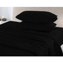 (Pair Of Pillowcase, Black) Thermal Flannelette Flat Bed Sheets, 100% Brushed Cotton, Luxurious Ultra-Soft 200 GSM, 10 Colours, UK Sizes Single to Super King