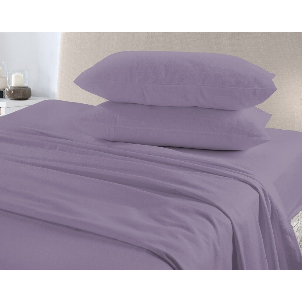 (Pair Of Pillowcase, Lilac) Thermal Flannelette Brushed Cotton Flat Bed Sheets