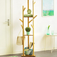 Wooden Coat Hat Hanger Stand 9 Hooks Floor Standing Clothes Bags