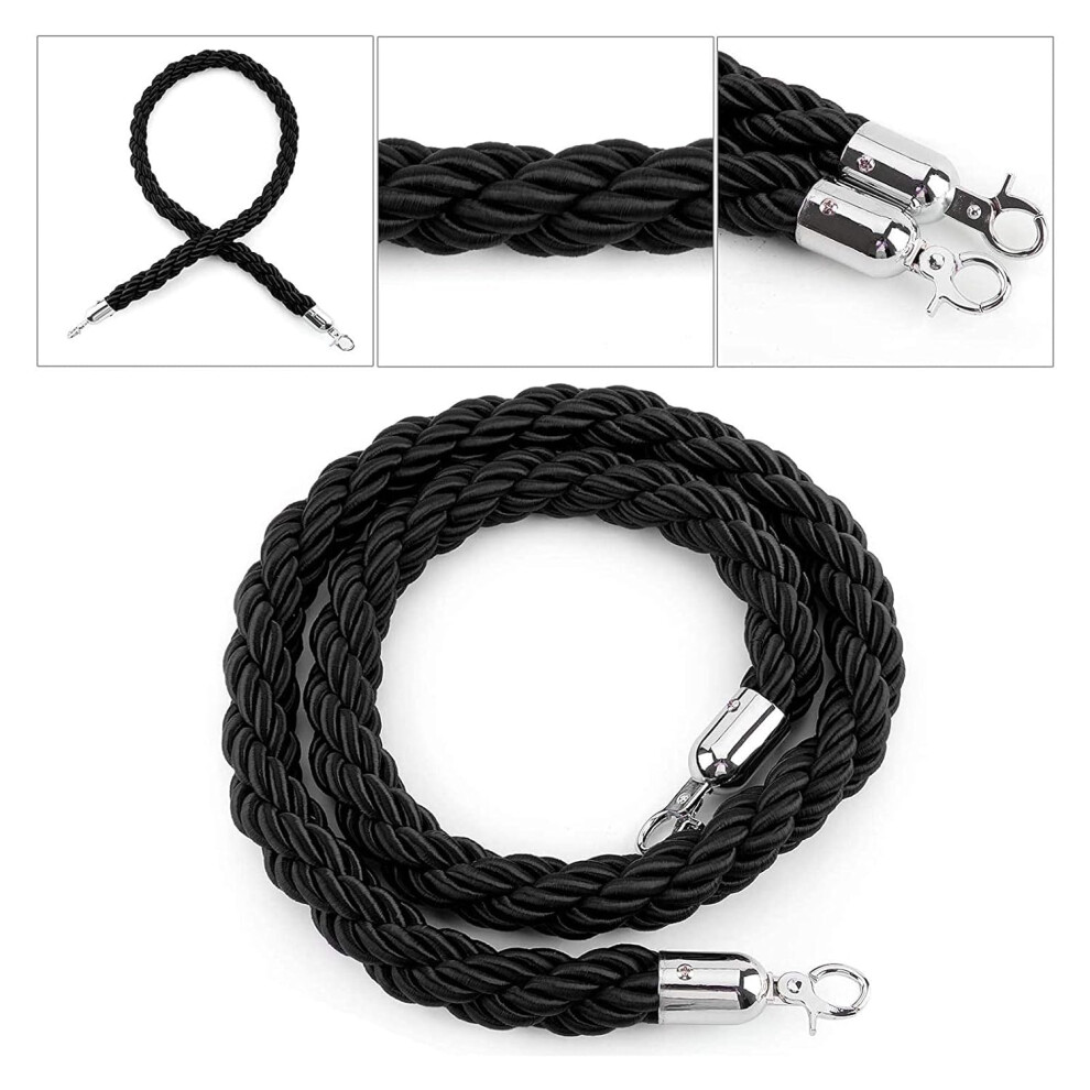 (Black) 1.5m Queue Rope Barrier Hemp Rope Exhibition