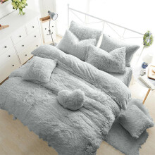 (Light silver, King) Fleece TEDDY BEAR Duvet Quilt Cover Warm & Cozy OR Fitted Sheet + Pillow Cases