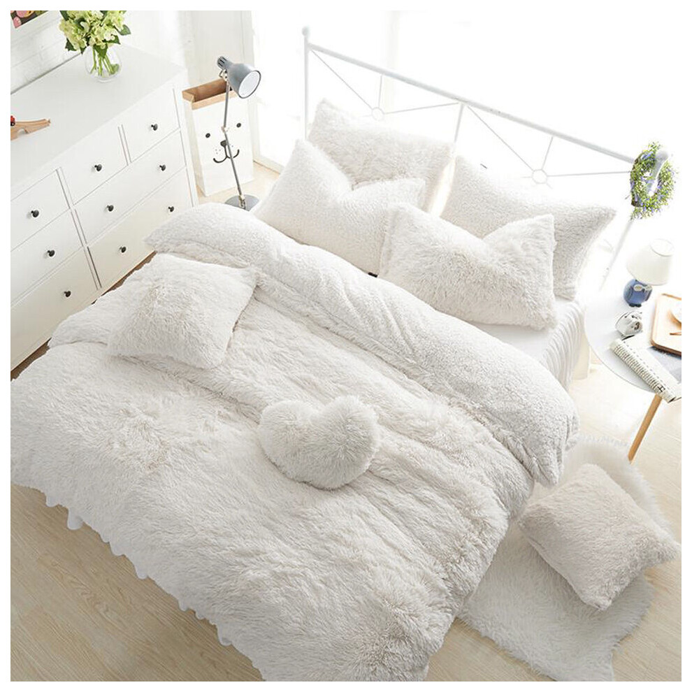 (White, King) Fleece TEDDY BEAR Duvet Quilt Cover Warm & Cozy OR Fitted Sheet + Pillow Cases