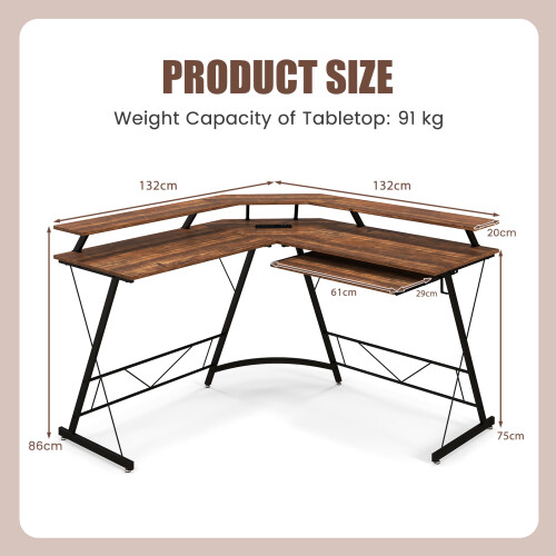 Costway Industrial L-shaped Corner Desk Computer Workstation W/ Power Outlet 1