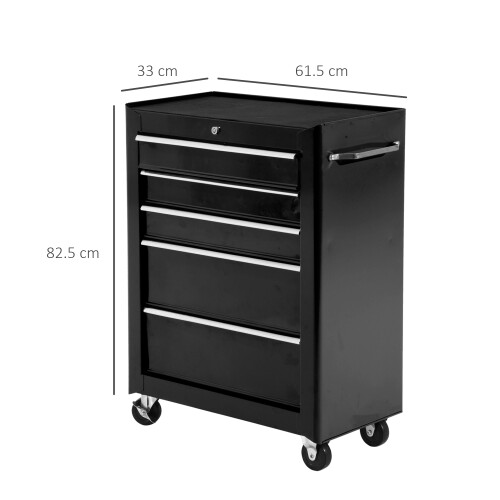 Homcom HOMCOM 5-Drawer Lockable Steel Tool Storage Cabinet Wheels Handle 2 Keys Black 1
