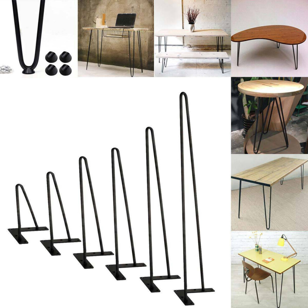 (16inch 2Rods) 4Pcs Hairpin Table Legs Heavy Duty Steel Furniture Legs with Protector and Screws