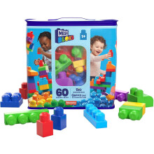 MEGA BLOKS Big Building Bag building set with 60 big and colorful building blocks, and 1 storage bag, toy gift set for ages 1 and up, DCH55
