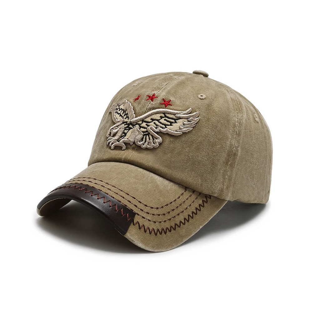 Dinamr (Khaki) Eagle Vintage Embroide Baseball Cap Fashion Sun Protection Duck Tongue Hat Red