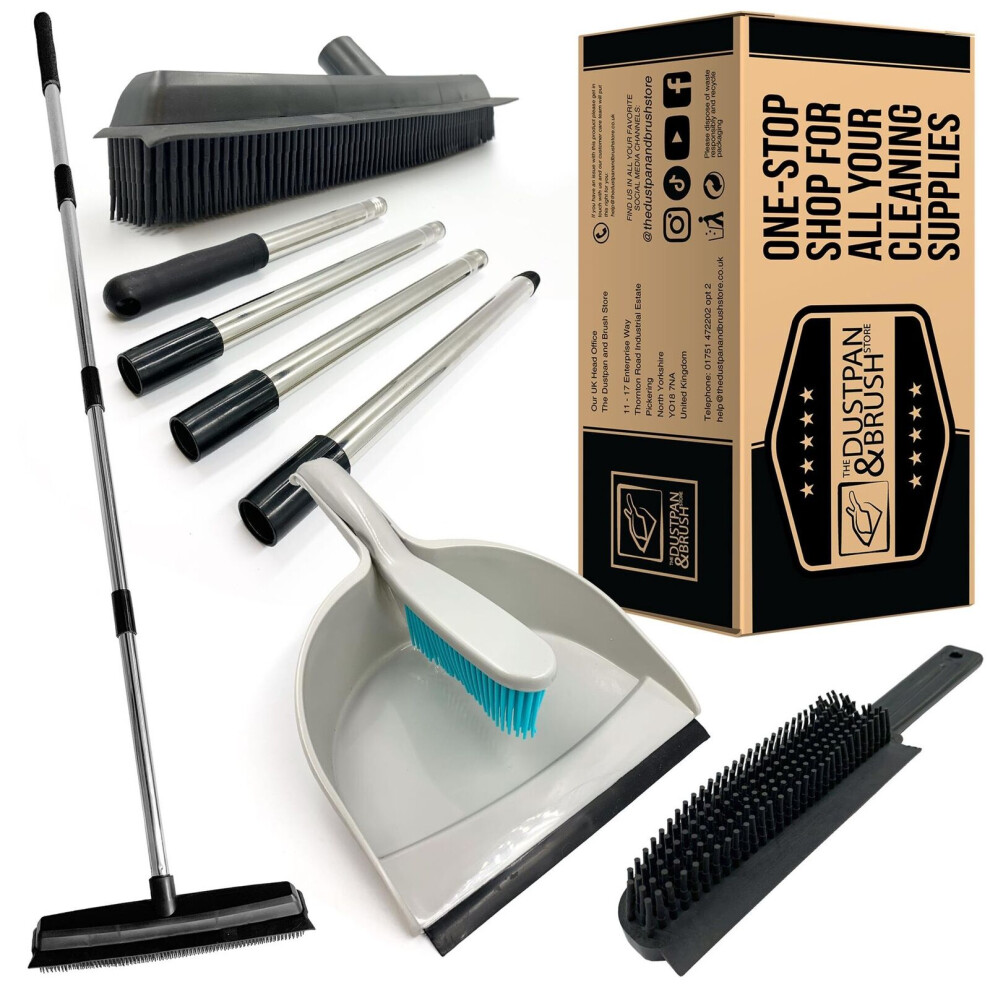 The Dustpan & Brush Store Rubber Broom Dustpan Set Hand Brush Pet Hair Remover Set Indoor Carpet