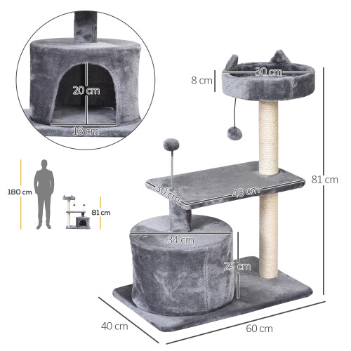 PawHut PawHut 81cm Cat Tree Climbing Tower for Indoor with Scratching Post Grey 1