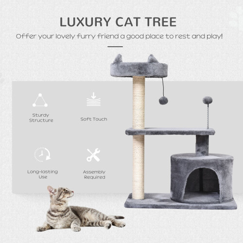 PawHut PawHut 81cm Cat Tree Climbing Tower for Indoor with Scratching Post Grey 2