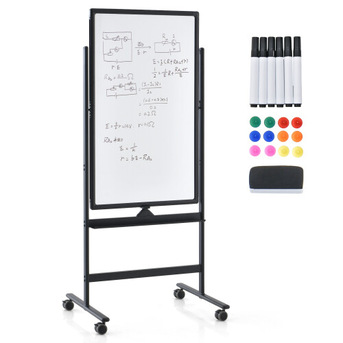 Casart Reversible White Board Height Adjustable Dry Erase Board W/ Black Markers