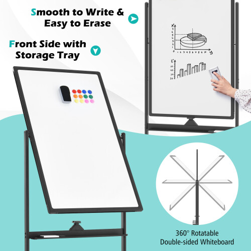 Casart Reversible White Board Height Adjustable Dry Erase Board W/ Black Markers 2