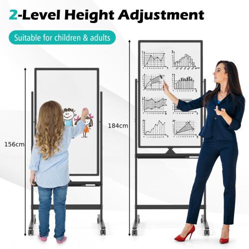 Casart Reversible White Board Height Adjustable Dry Erase Board W/ Black Markers 1
