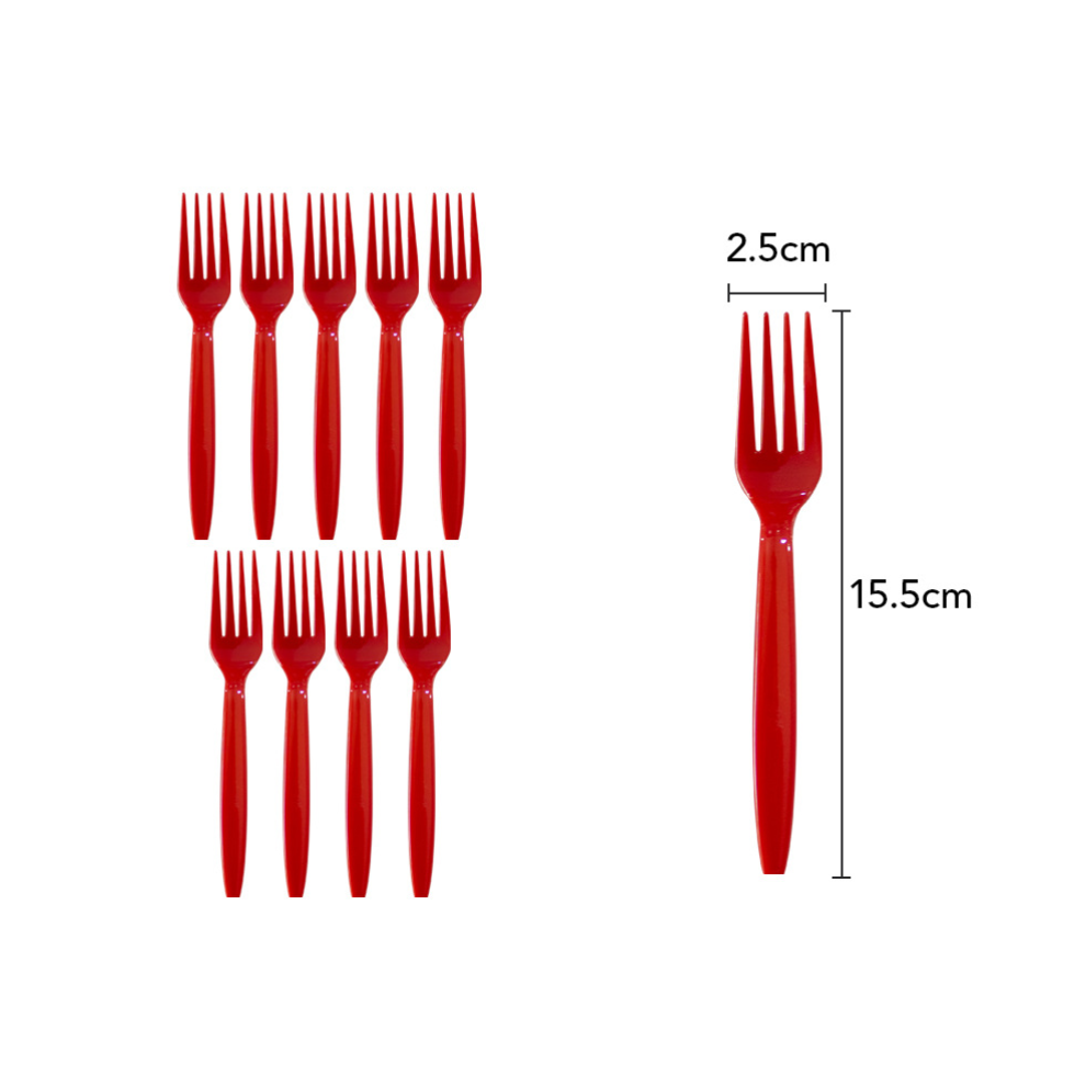 (20 x Disposable Fork, Red) Plastic Forks & Knives Set Reusable Color Cutlery Knife Party Catering