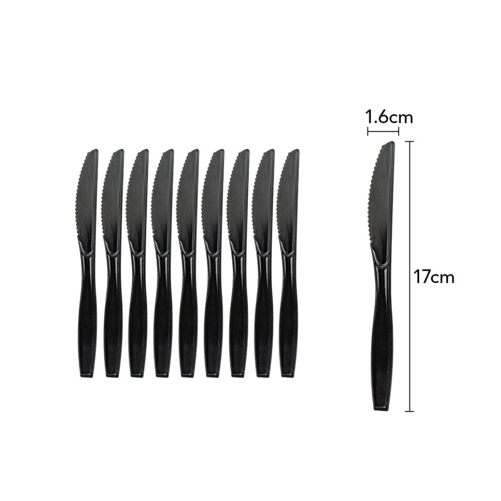 Newjass (20X (Knife+Fork+Spoons), ) Plastic Forks & Knives Set Reusable Color Cutlery Knife Party Catering Black