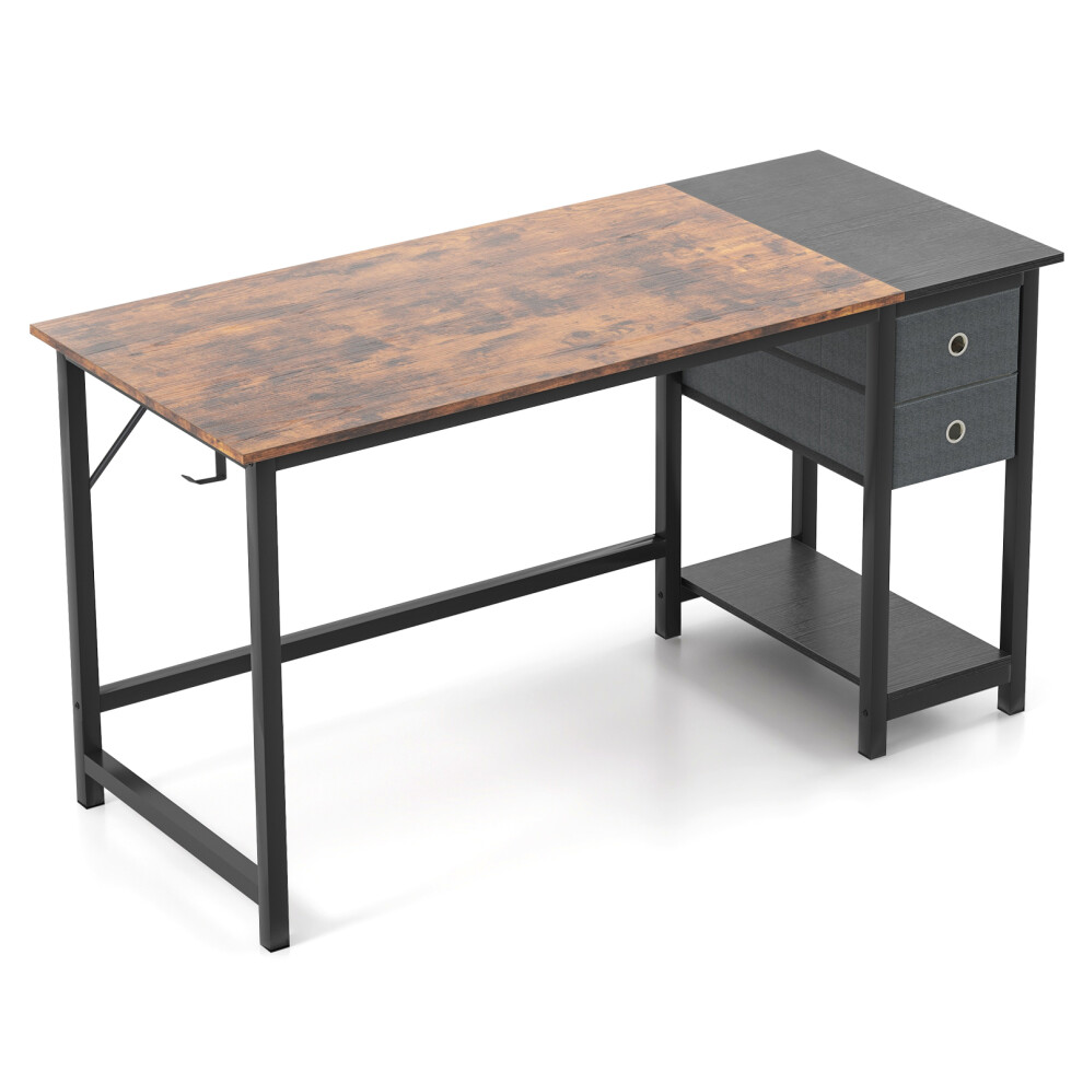 Industrial 140 cm Office Desk Writing Desk Workstation W/ 2 Drawers & Hook