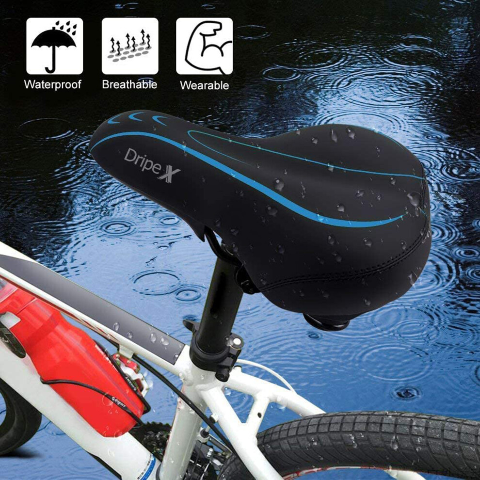 (Blue) Universal Gel Bike Seat: Waterproof Wide Pad