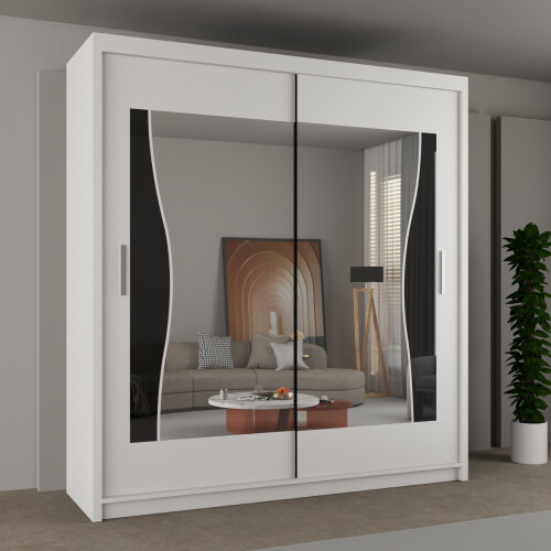 MN Furniture (White, 150) Antilia Sliding Mirror Door Wardrobe
