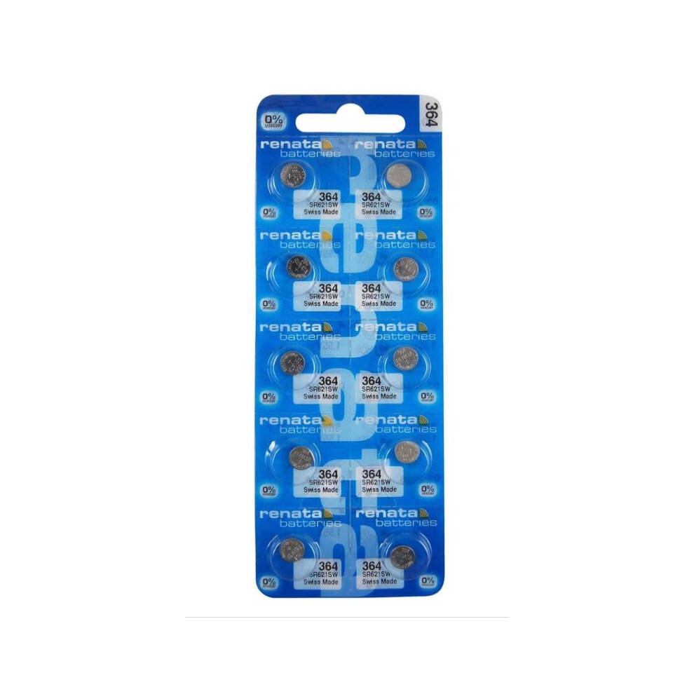 Renata 364 SR621SW Watch Battery Pack of 10 Silver Oxide