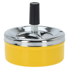 (Yellow) Spinning Ashtray Ash Tray Cigarette Push Down Novelty Smoking Retro Metal Round