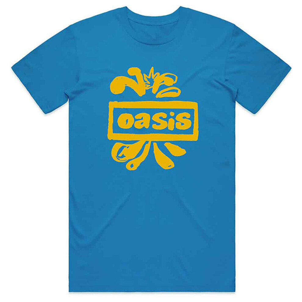 (M, Sapphire Blue) Oasis T Shirt Drawn Band Logo Definitely Maybe new Official Mens