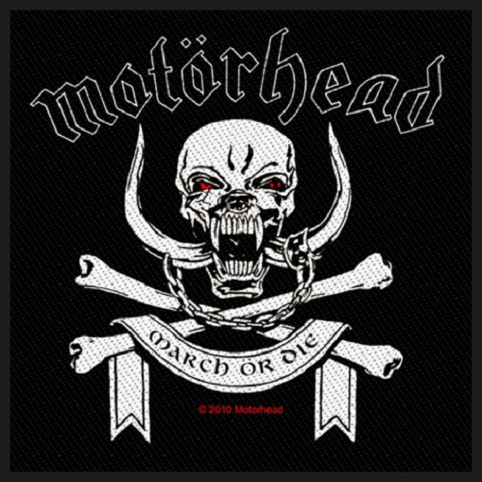 Motorhead Officially Licensed Woven Patch - March Or Die Warpig Band Logo 10Cm X 10Cm Sp2448 Black