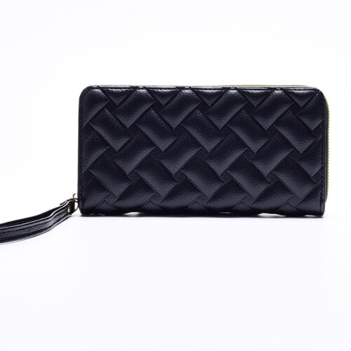 (Black) Long Womens New Purse Canvas Solid Color Embossed Multistyle Zipper Purse