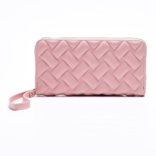 (Pink) Long Womens New Purse Canvas Solid Color Embossed Multistyle Zipper Purse