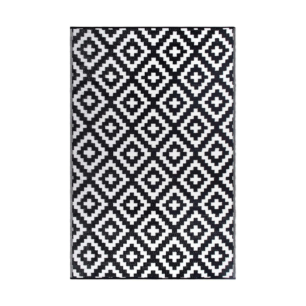 Black & White Outdoor/Indoor Rug Durable Weather Proof Washable, Garden Rug