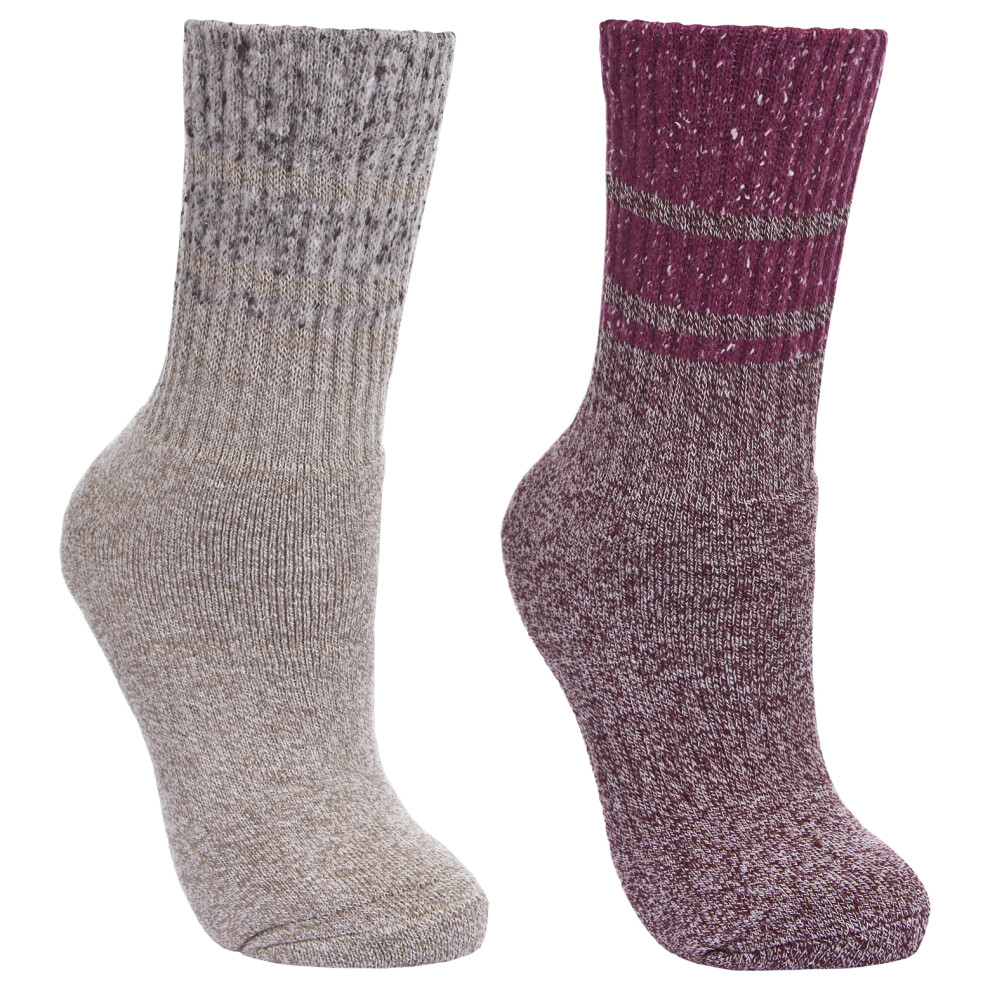 (6/9, Grape Wine/Oatmeal) Trespass Womens Anti Blister Walking Socks 2 Pack