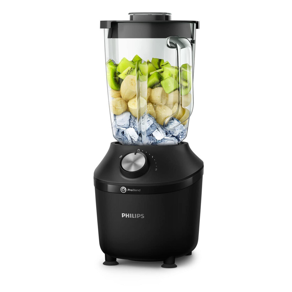 Philips blender 3000 series, pro blend system, 2l maximum capacity, 1.25l effective capacity, 600 w, 2 speed settings and pulse, glass jar, black