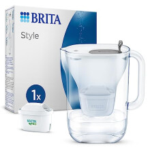 BRITA Style Water Filter Jug Grey (2.4 Litre) with 1x MAXTRA PRO All-in-1 cartridge - fridge-fitting design jug with smart LED-LTI and Flip-Lid